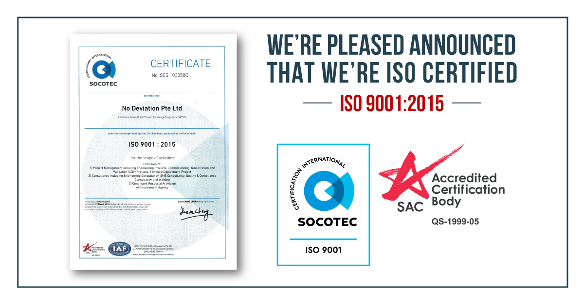 "ISO certified logo with text 'ISO Certified: No Deviation' displayed on a white background.